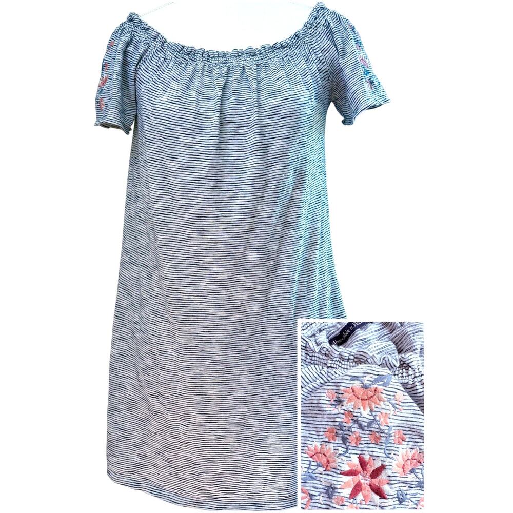 ABERCROMBIE & FITCH Floral Embroidered Cotton‎ Mini Dress Off the Shoulder XS